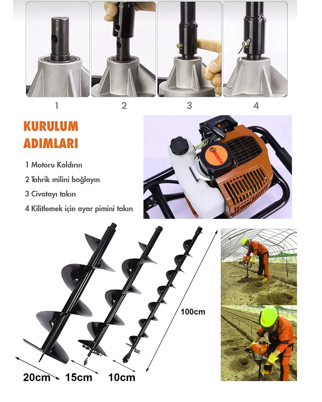 Bosch EEA343 Benzinli Toprak Burgu Makinesi Çapı 30 CM Model ve fiyatları