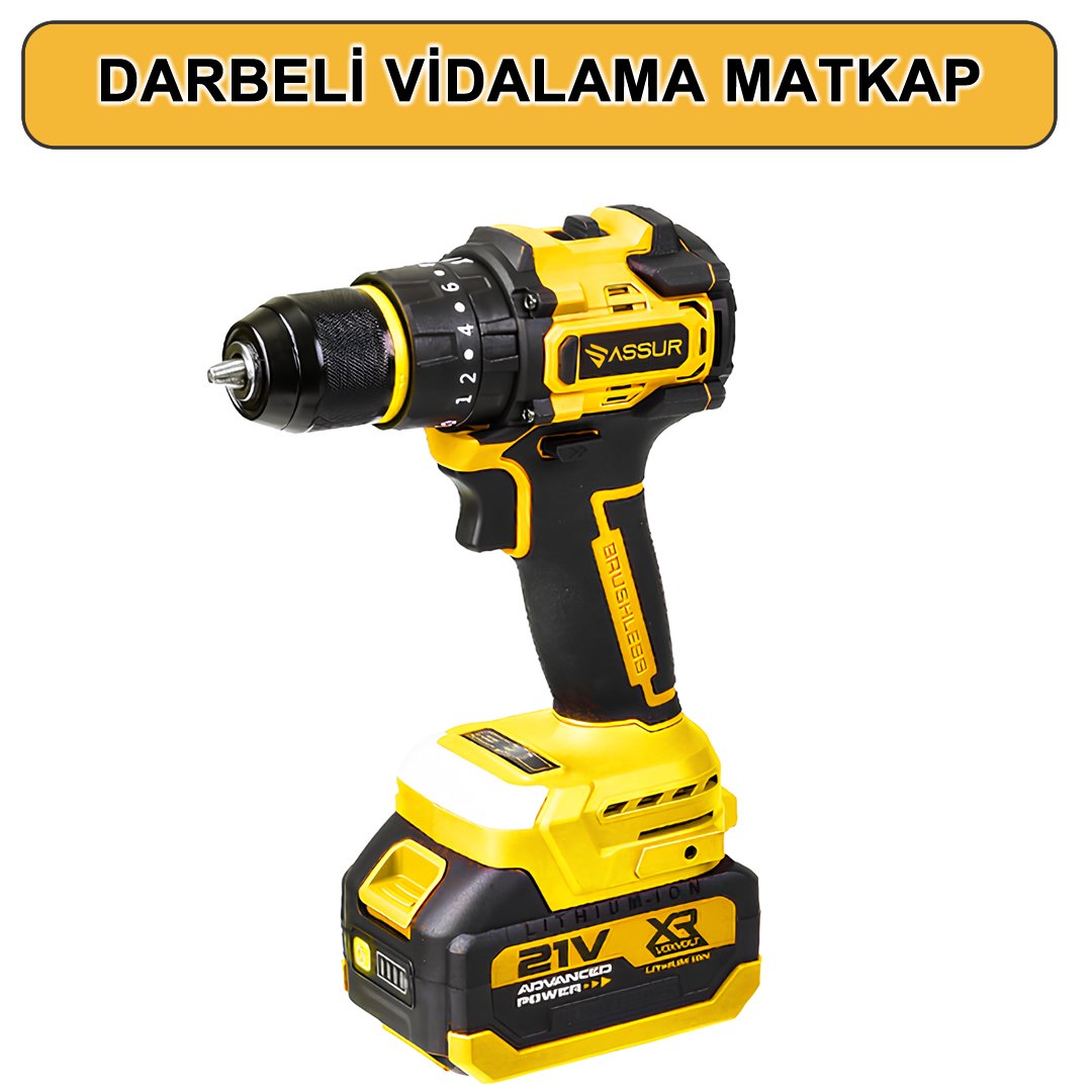 Assur ASR1192 Profesyonel Akülü Kömürsüz 4 lü Matkap Seti 21V 3ah vidalama matkap