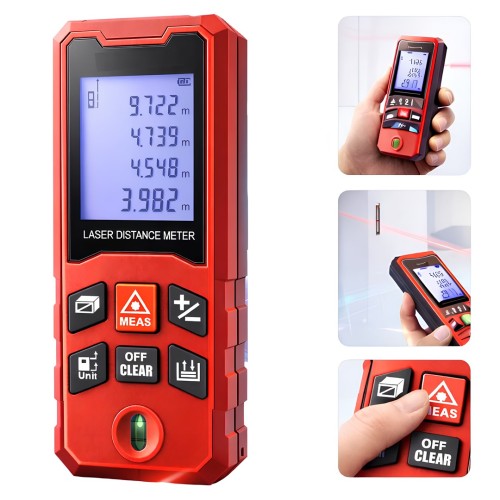 ASR ASR947 Profesyonel Lazer Terazili Dijital Mesafe Ölçer - Kırmızı (100 Metre)