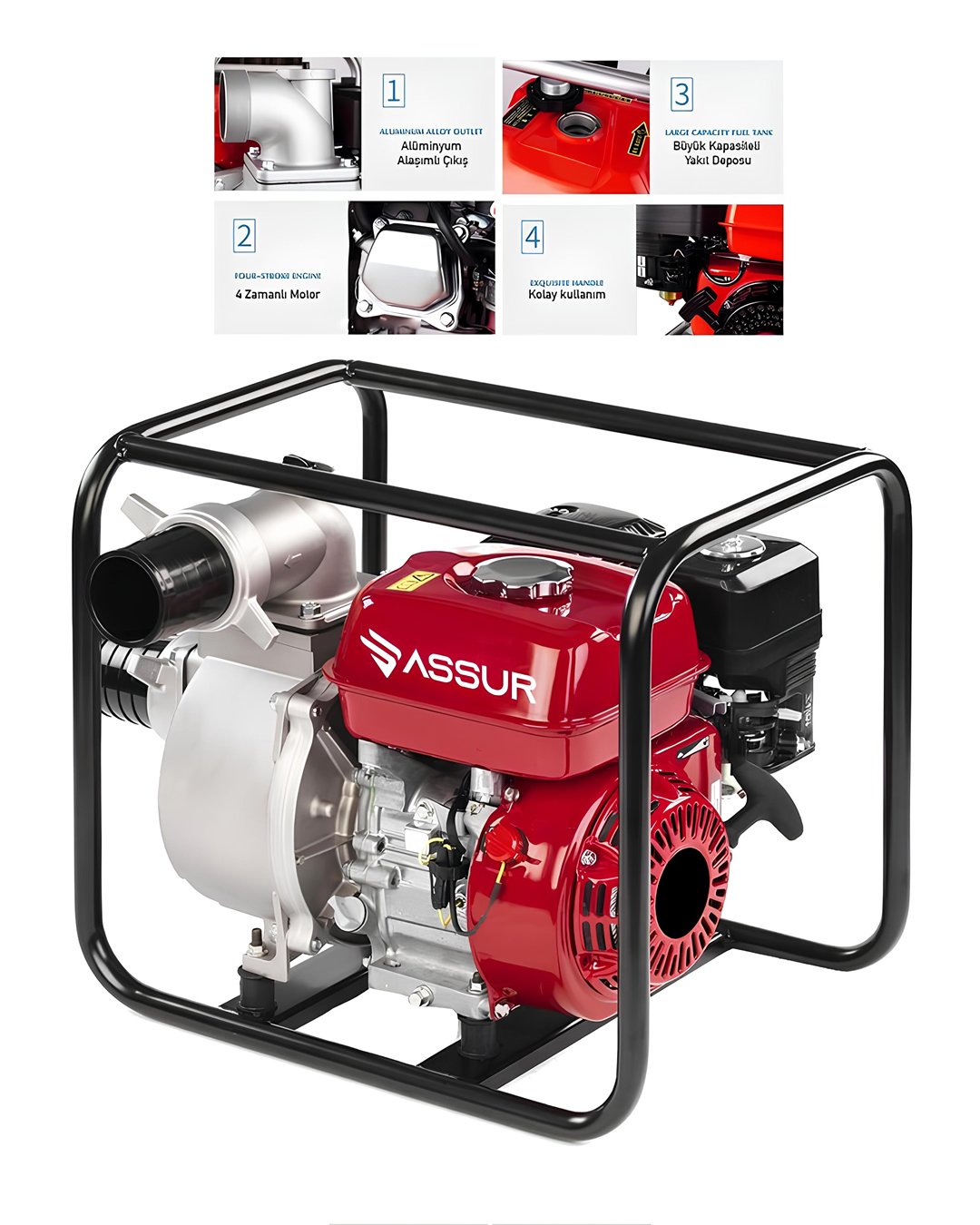 Assur ASR748 Profesyonel 3 inç Benzinli Su Pompası Motoru (Kırmızı) model ve fiyatları