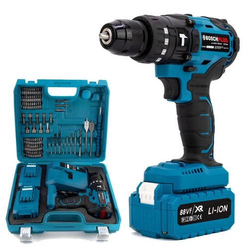 BoschPlus EEA398 Yeni Akülü Darbeli Vidalama Matkap Seti Çift Batarya 88vf 5ah 84 Parça