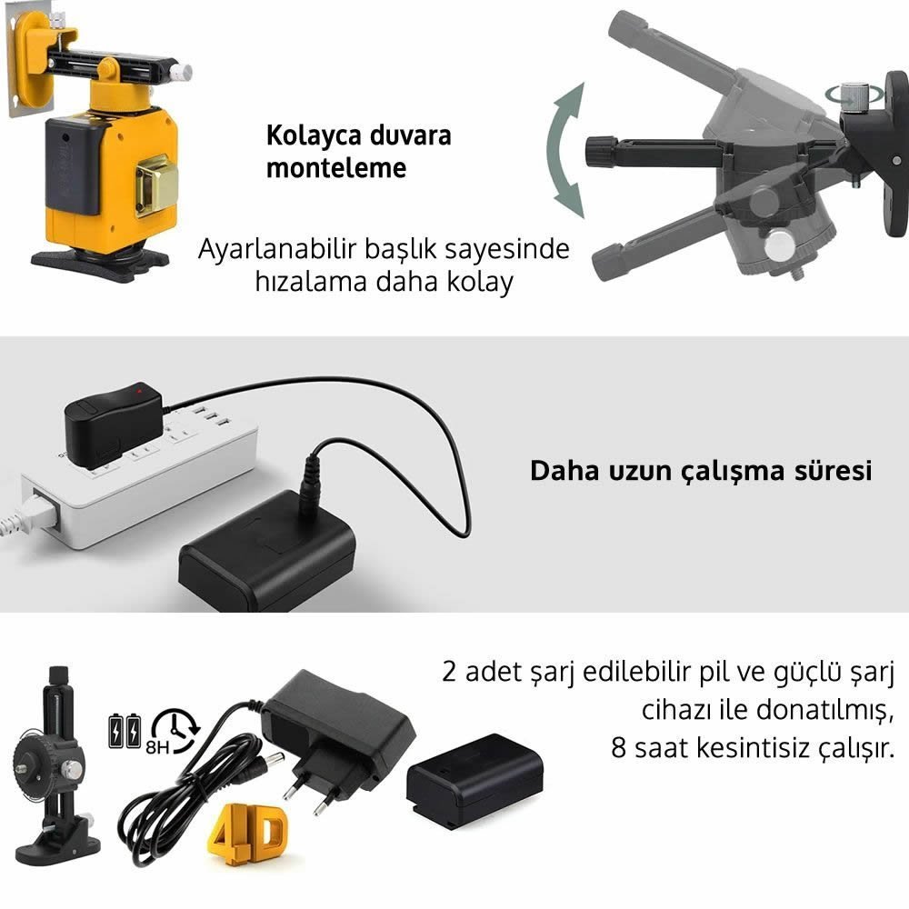 Bosch eea245 4d 12 köşe 360 derece hizalama lazer terazi metre özellikleri