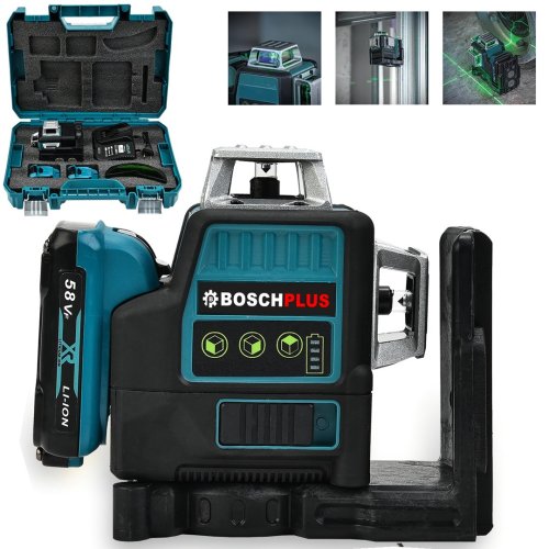 BoschPlus EEA252 58Vf Çift Akülü 12 Köşe 360° Otomatik Hizalamalı Lazer Metre Hizalama Yeşil Çizgili Lazer Hizalama