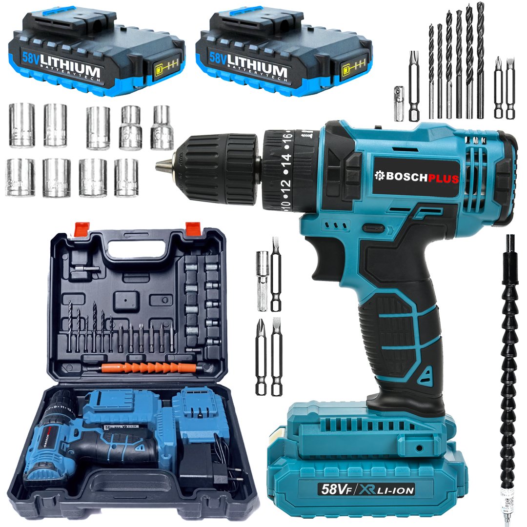 BoschPlus EEA256 Kömürlü Akülü 58vf Darbeli Vidalama Matkap Seti (Mavi)