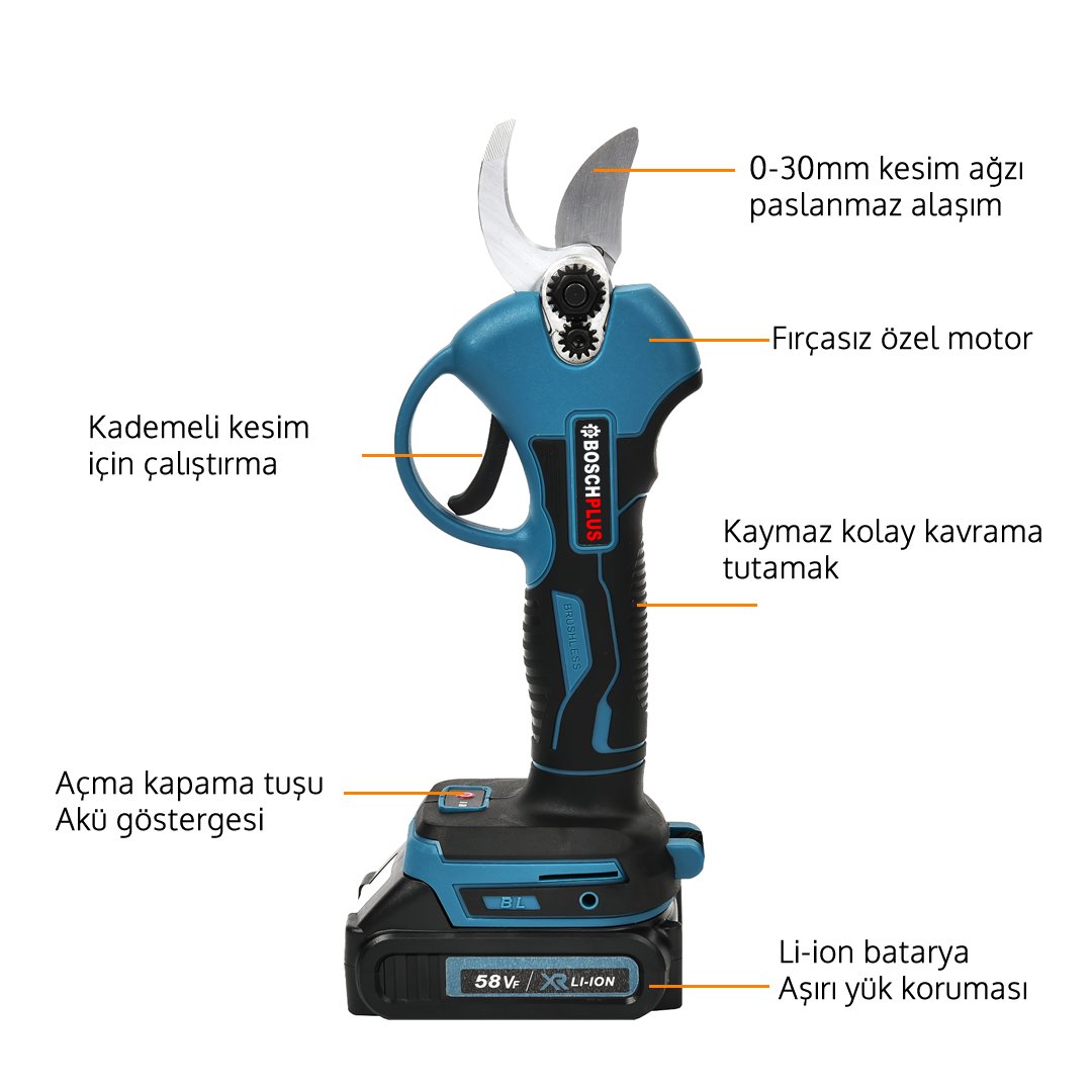 BoschPlus EEA301 Akülü 3lü Bahçe Seti Dal Budama, Bağ Makası ve Vidalama 58Vf budama makası özellikleri