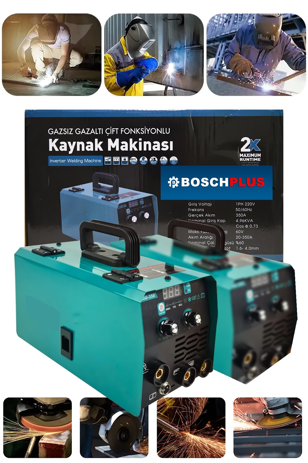 Bosch Plus EEA338 Premium 350A Tıg Mıg Mma 3 Özelliklikli Gazsız Gaz Altı Kaynak Makinası özellikler