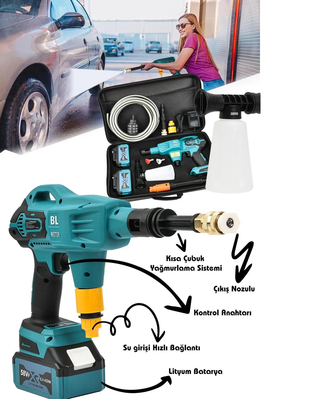 Bosch Plus EEA374 Profesyonel Kömürsüz 58vf Yüksek Basınçlı Çift Akülü Oto Araba Yıkama, Sulama, İlaçlama Makinesi model ve fiyatlar