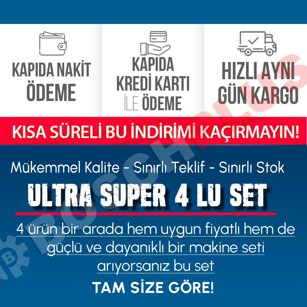 Bosch Plus EEA090 Akülü Ultra 4lü Set Makina 58vf 5ah özellikler