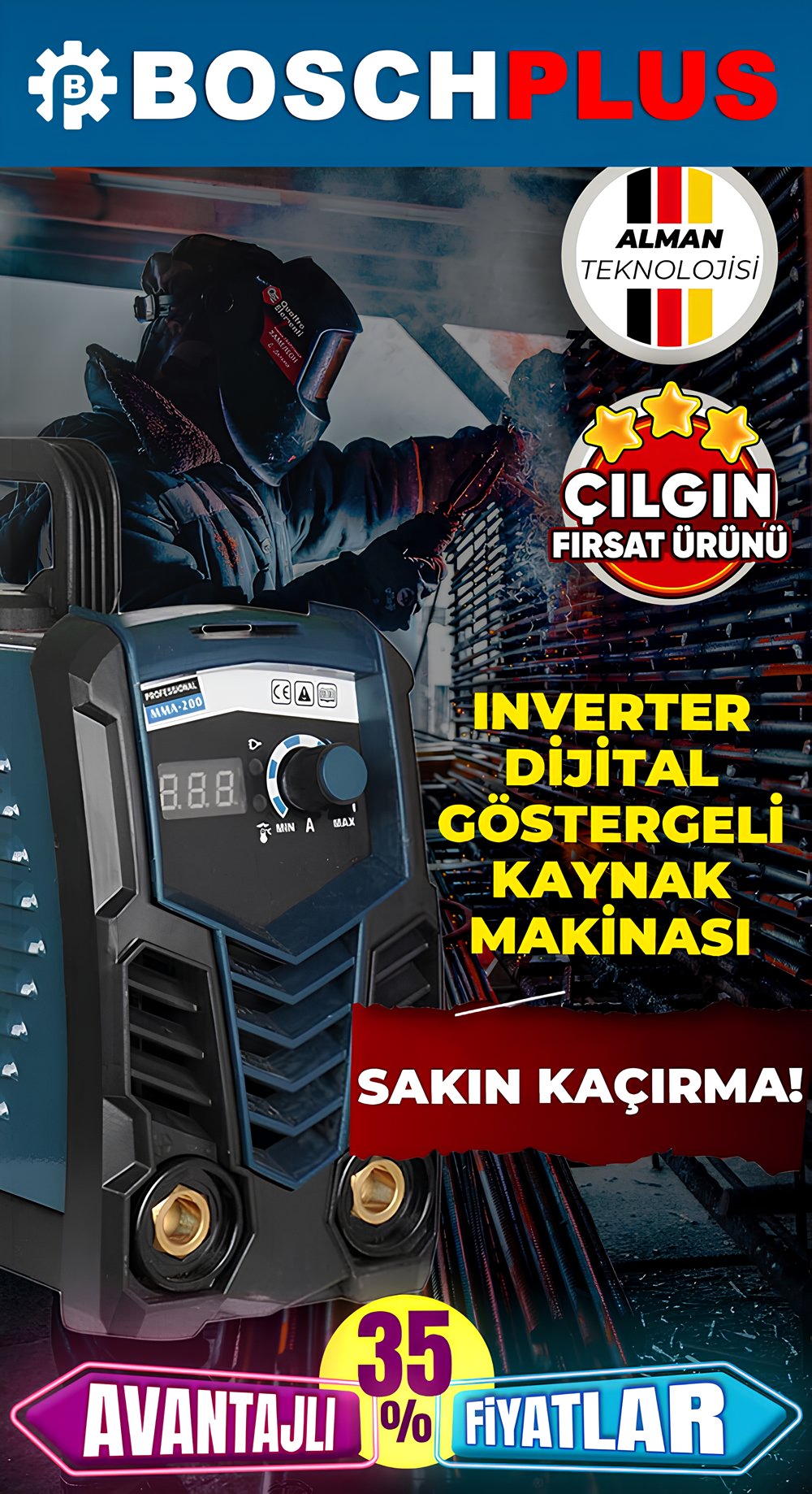 Bosch Plus EEA128 İnverter Dijital Ekran MM200i Kaynak Makinası