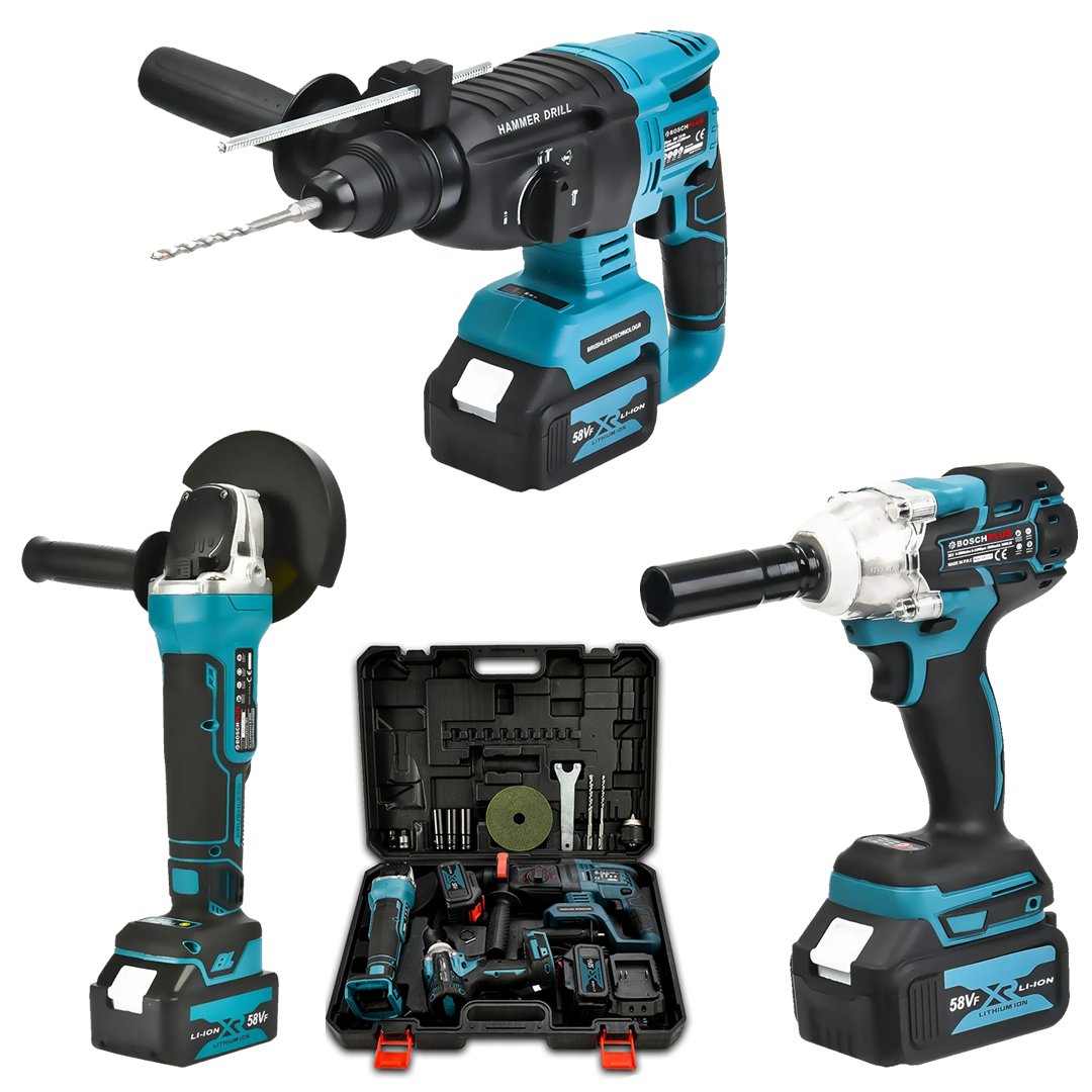 BoschPlus EEA188 Akülü Ultra 3lü Set 58w 5ah Kırıcı Delici, Somun Sıkma Sökme, 125mm Avuç Taşlama