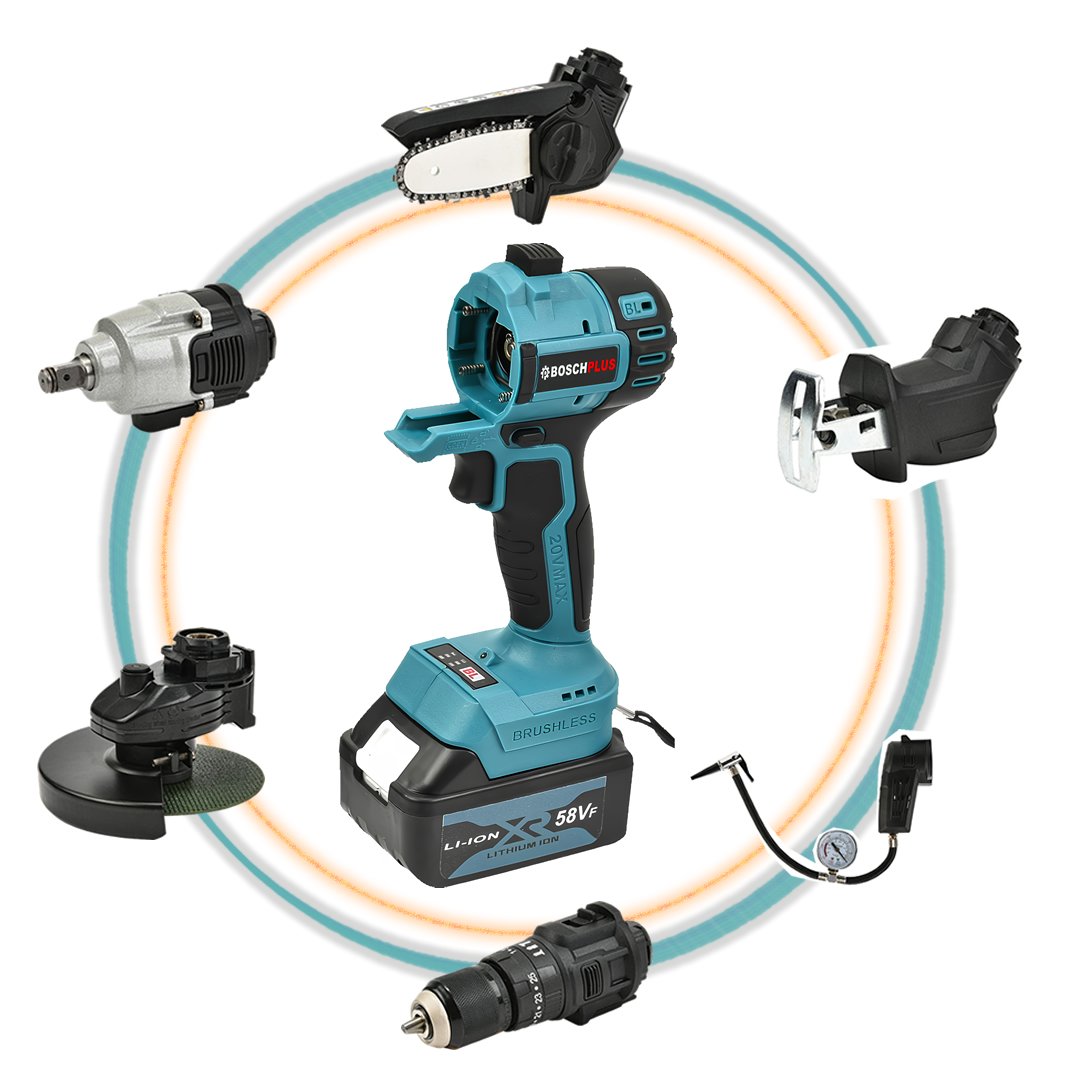 BoschPlus EEA238 Multievo 6lı Kafa 58vf Çok Amaçlı Şarjlı Set Takımı Taşlama Somun Sıkma Tilki Kuyruğu Dal Budama Akülü Vidalama Hava Pompası