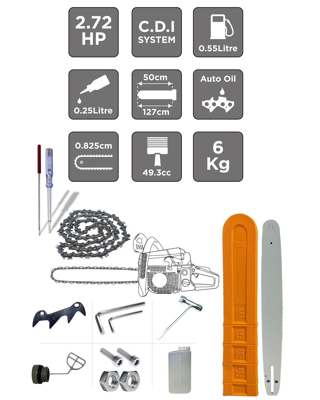 Bsoch Plus EEA337 Ekstra Güçlü 52CC Benzinli Ağaç Odun Dal Kesme Motoru Benzinli Testere Hızar Motoru (Turuncu) model ve fiyatlar