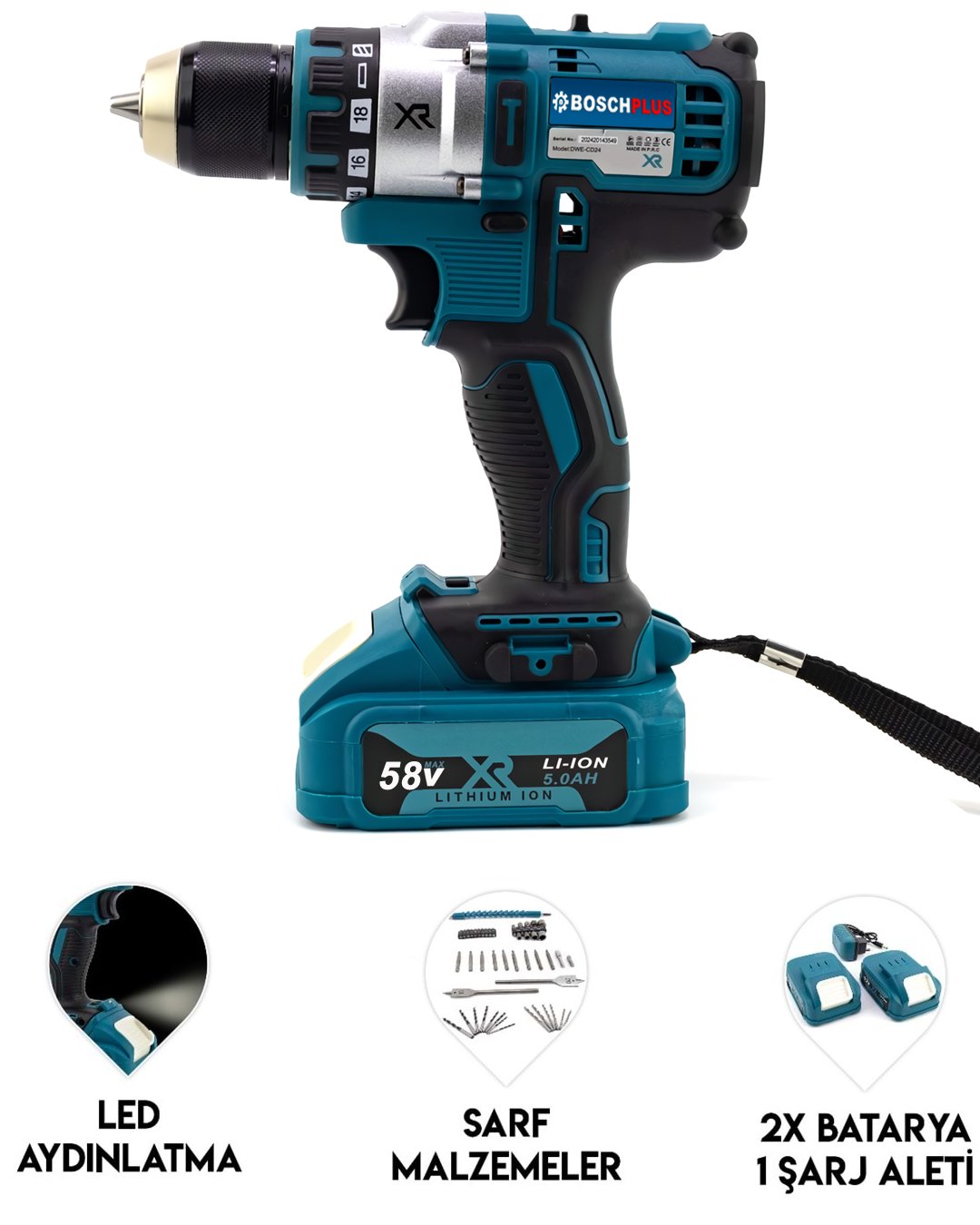 Bosch Plus EEA339 Xr Darbesiz Çift Batarya 58vf 5ah Şarjlı Matkap Seti Model ve fiyatları