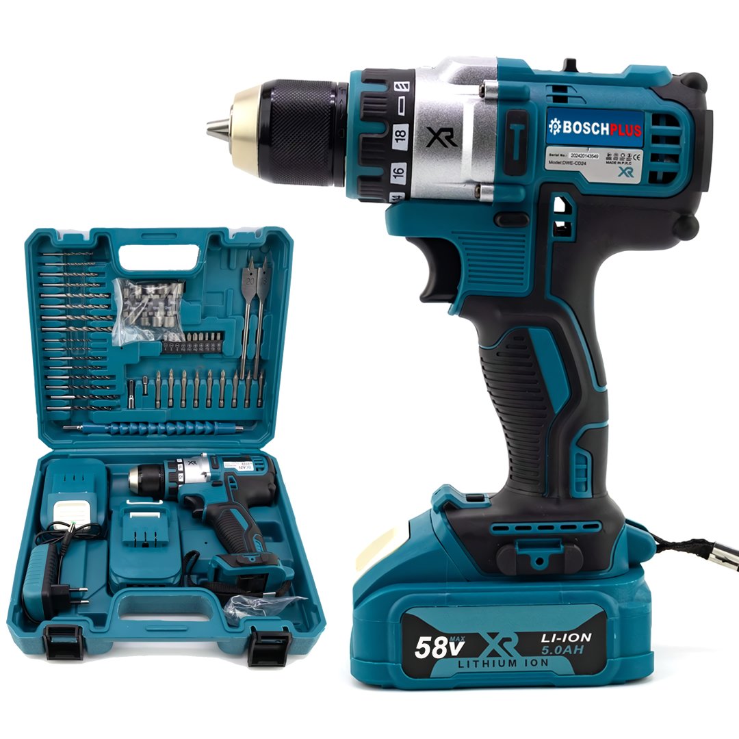 BoschPlus EEA339 Xr Darbesiz Çift Batarya 58vf 5ah Şarjlı Matkap Seti