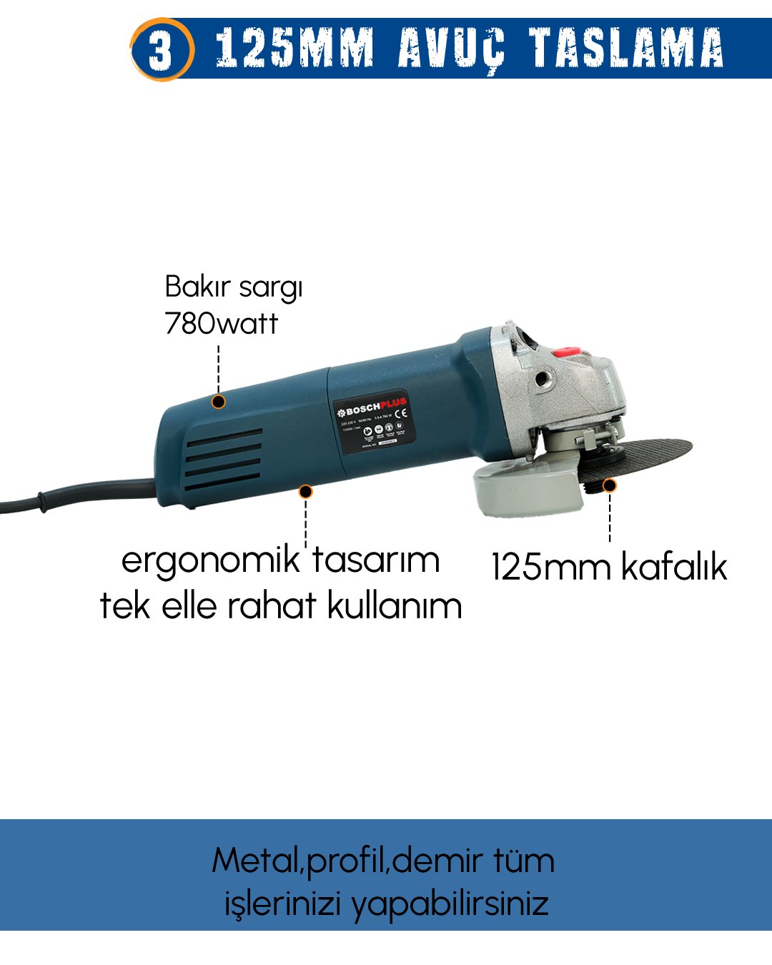 Bosch Plus EEA340 Elektrikli 3 lü Set avuç taşlama özellikler