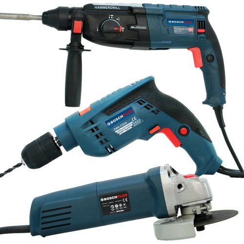 BoschPlus EEA340 Elektrikli 3 lü Set 13mm Darbeli Vidalama + Kırıcı Delici Matkap + 125 mm Avuç Taşlama