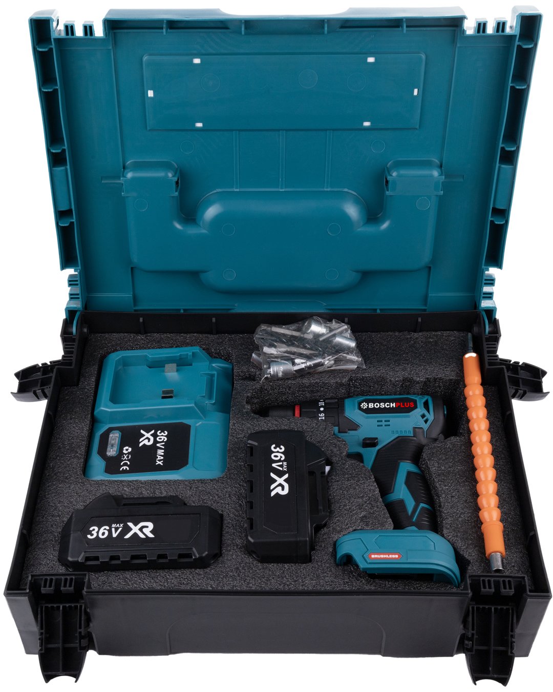 Bosch Plus EEA349 Kömürsüz Motor 36Vf 12ah Metal Mandren Vidalama Matkap Seti 10p iceriği