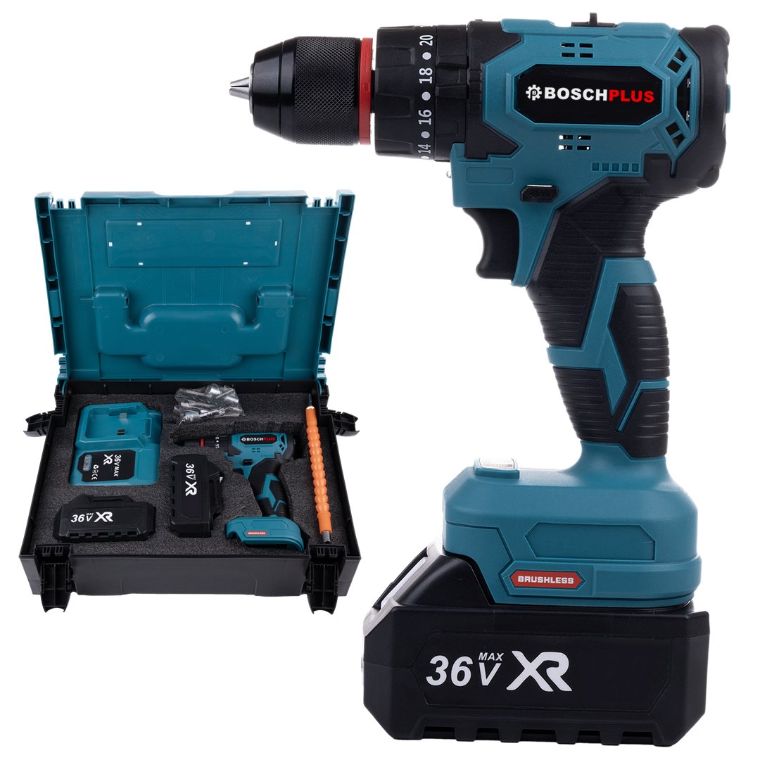 BoschPlus EEA349 Kömürsüz Motor 36Vf 5ah Metal Mandren Vidalama Matkap Seti 10p