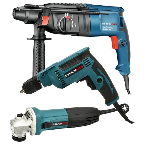 BoschPlus EEA367 Elektrikli 3 lü Grup Set 10mm Vidalama + Gbh 2-28f Pnömatik Kırıcı DeliciKırıcı Delici + 125 Avuç Taşlama