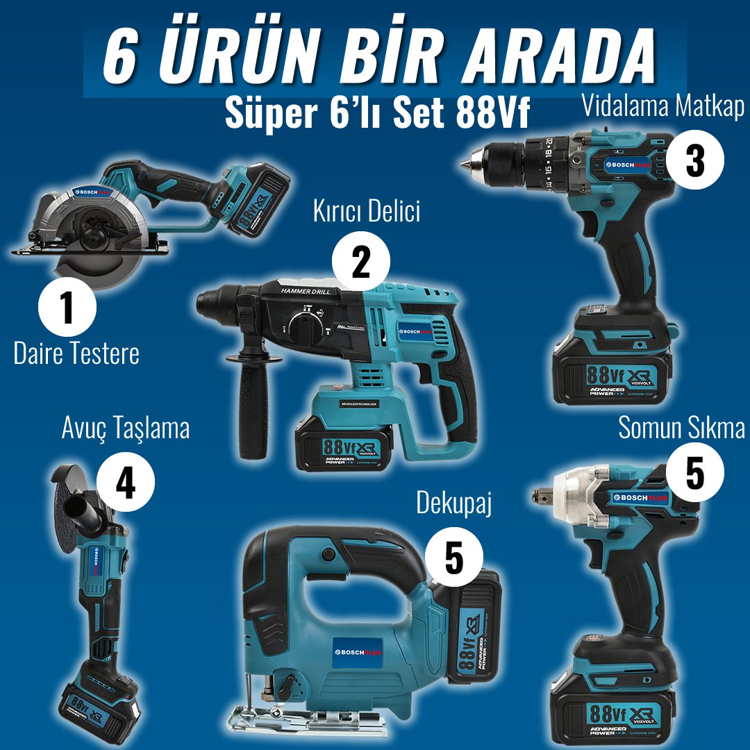 Bosch Plus EEA370 Akülü Süper 6lı Set Makina 88vf 5ah model ve fiyatları