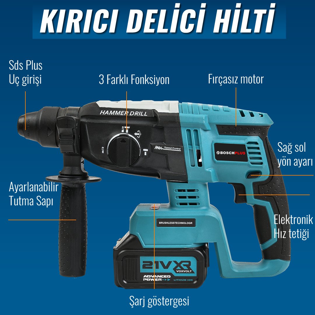 Bosch Plus EEA376 Akülü Süper 5li Set Makina 88vf 5ah Kırıcı delici özellikleri