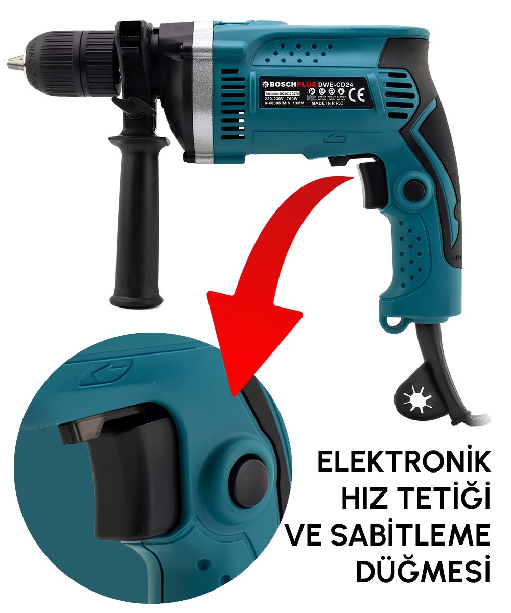 Bosch Plus EEA380 Profesyonel Elektrikli 13mm Darbeli Matkap (Mavi) darbeli matkap