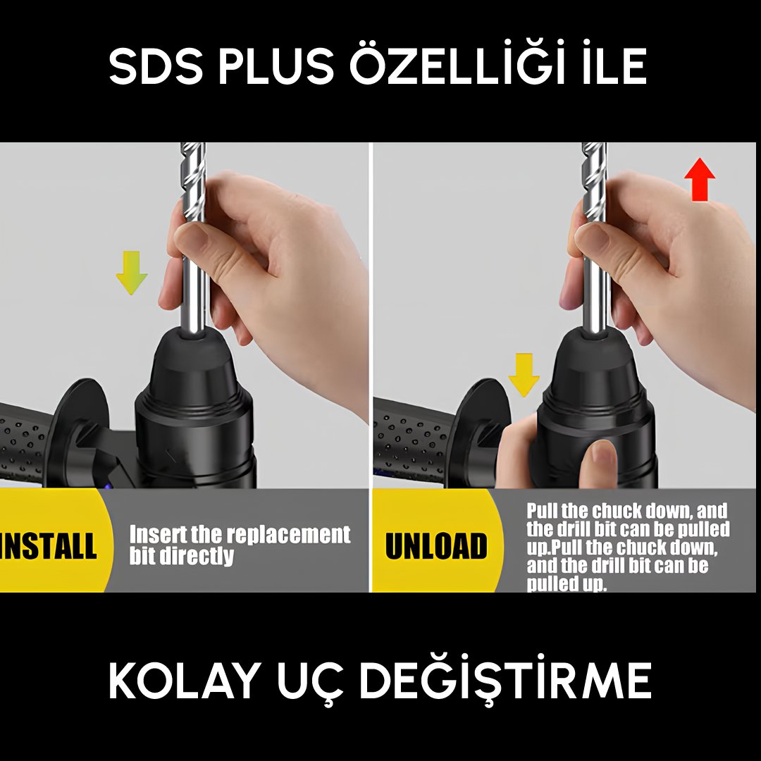 Bosch Plus EEA382 Profesyonel Akülü Kömürsüz Kırıcı Delici Hilti 88Vf (Sarı) özellikler