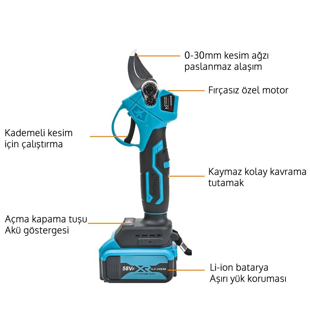 Bosch Plus EEA384 Profesyonel Akülü Dal Budama Makası 40mm 58Vf 10p özellikleri