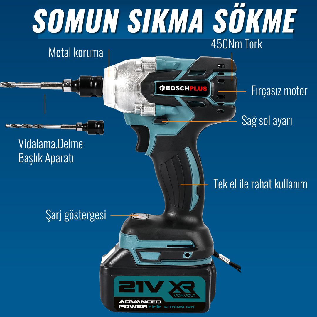 BoschPlus EEA397 Akülü Süper 6li Set Makina 88vf 5ah somun sıkma özellikleri