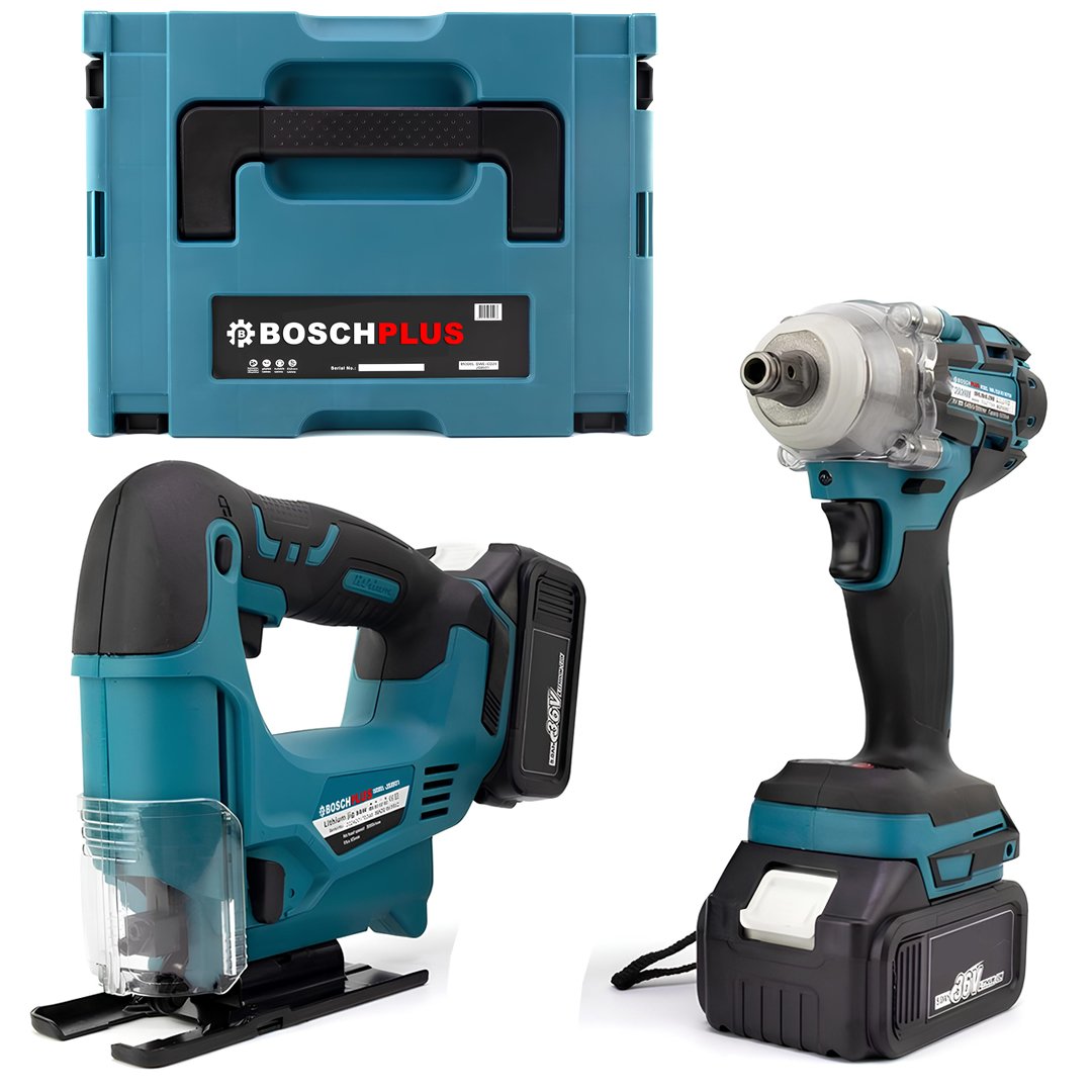 BoschPlus EEA429 Akülü Kömürsüz 2li Set Ayarlanabilir Dekupaj Testere ve 350Nm Somun Sıkma Sökme 36V 5ah (Mavi)