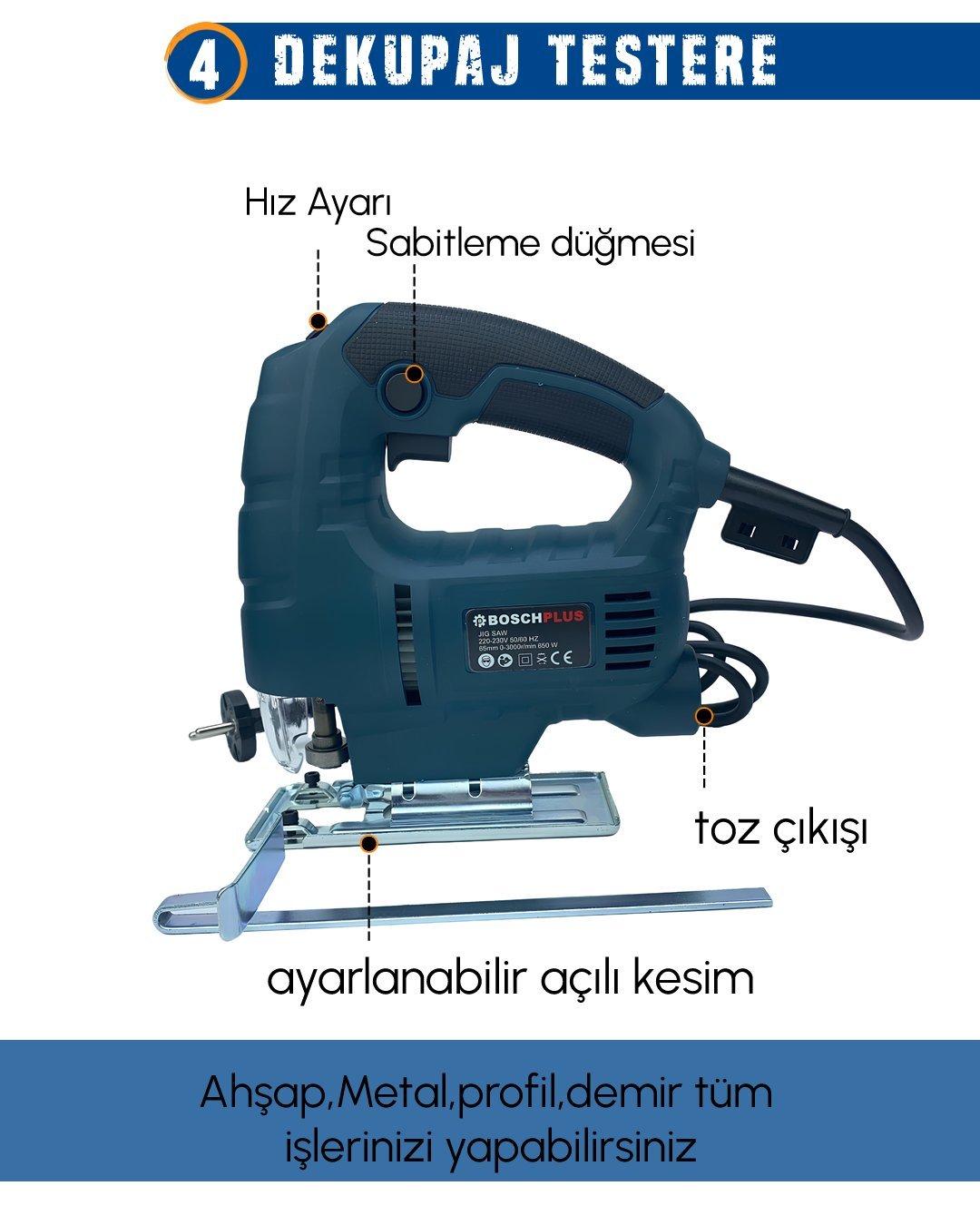 BoschPlus EEA433 Elektrikli 4 lü Makine Seti dekupaj testere özellikleri