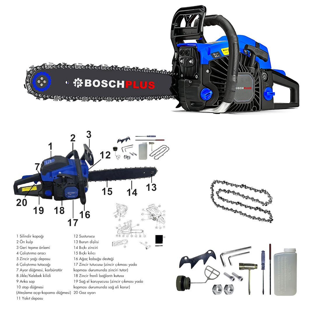 BoschPlus EEA434 Benzinli Ağaç Motor Testere Zincirli Ağaç Motoru (Mavi)  özellikleri