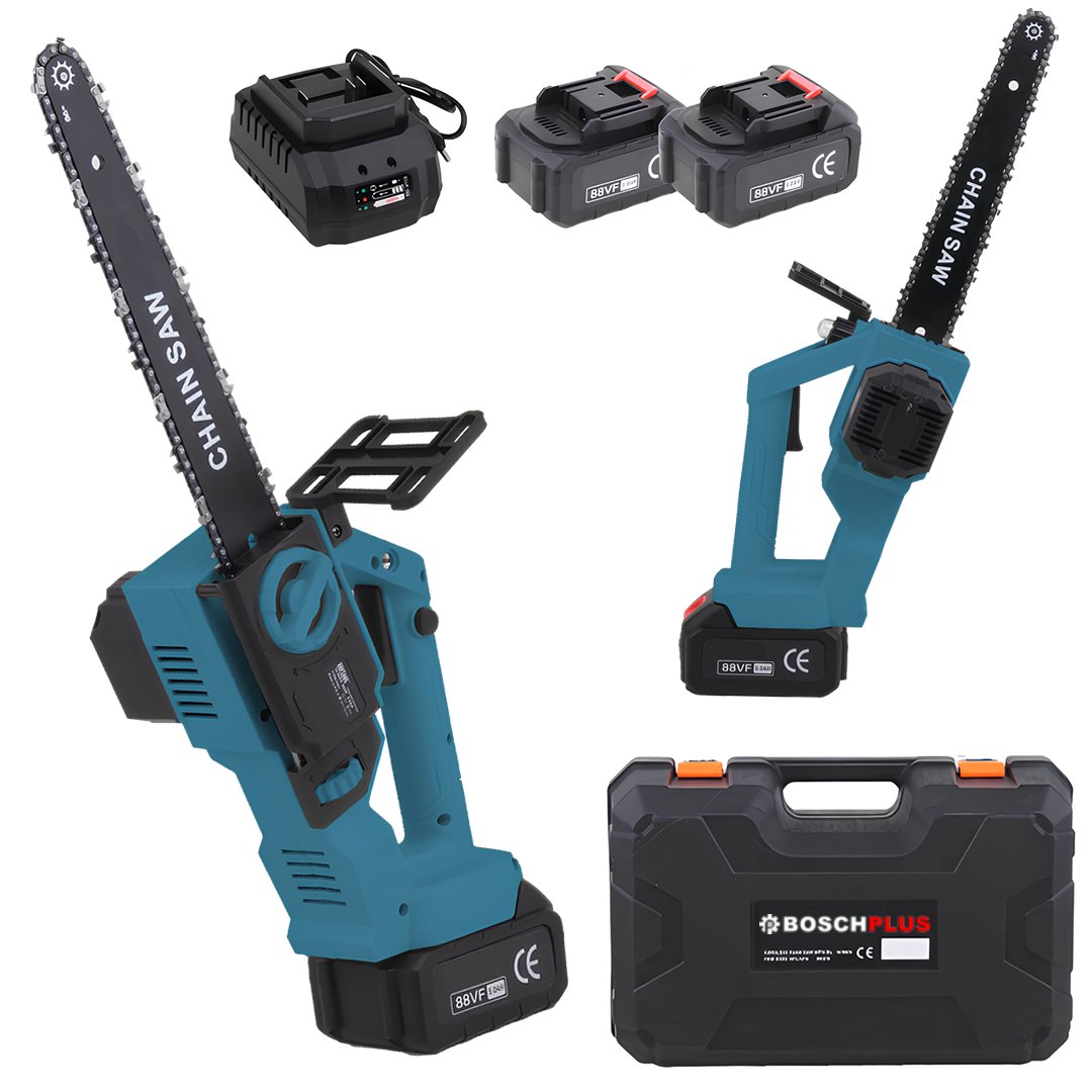 BoschPlus EEA454 Akülü Kömürsüz 15cm Pala ve Zincir Otomatik Yağlamalı El Testeresi Ağaç Odun Dal Kesme Budama Çift Batarya 88Vf
