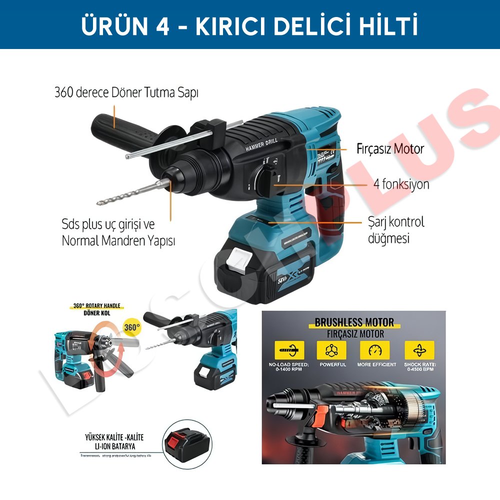 BoschPlus EEA474 4+1 Set Akülü Ultra 4lü Set ve El Tipi Turbo Arc Kaynak Makinesi Seti kırıcı