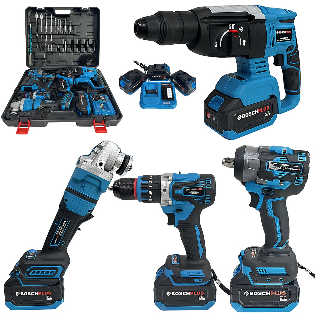 BoschPlus EEA481 Kömürsüz Akülü 4lü Set 21V 3ah Darbeli Vidalama, Kırıcı Delici Matkap, Devir Ayarlı Avuç Taşlama ve Işıklı 800Nm Somun Sökme