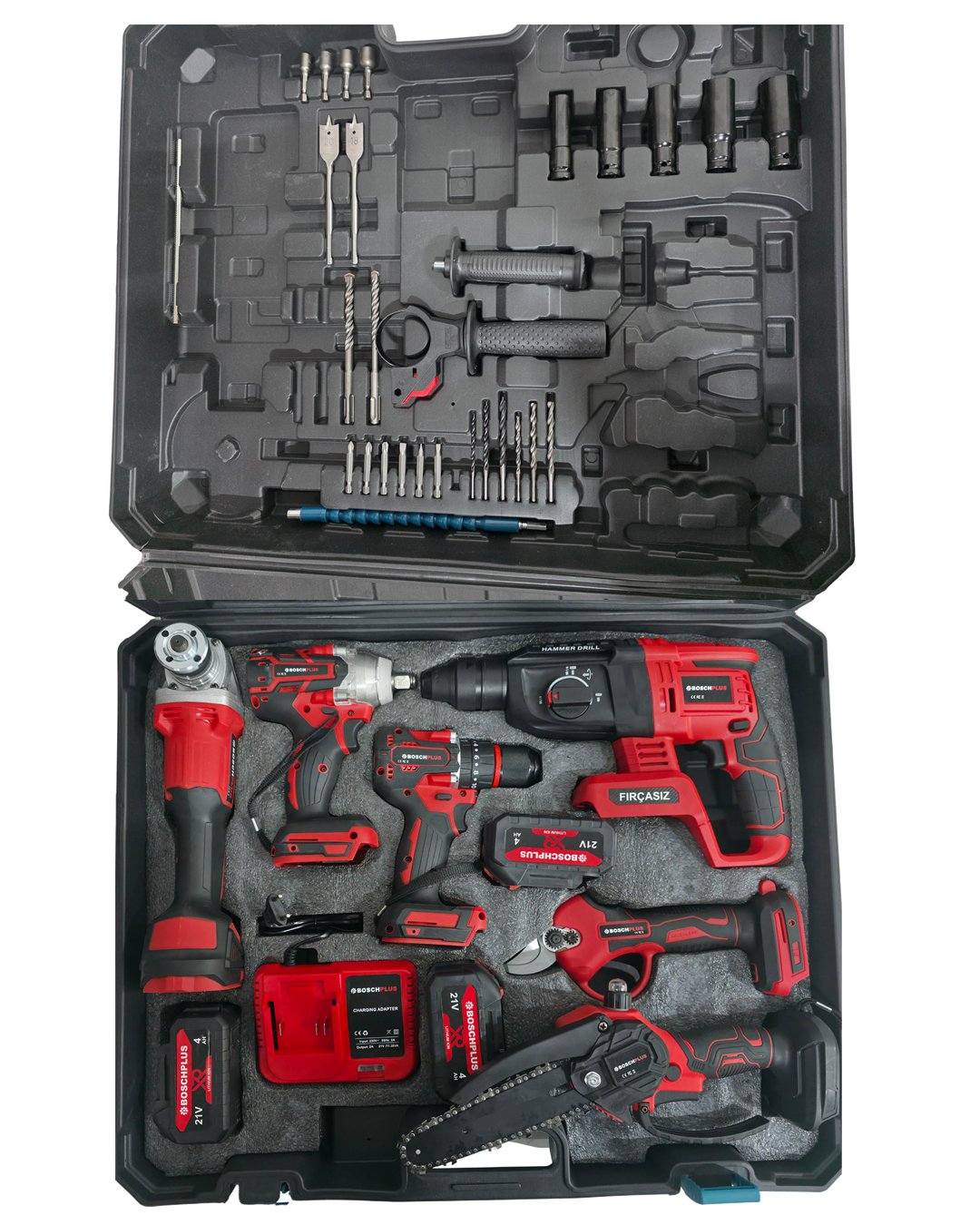 BoschPlus EEA486 Profesyonel Kömürsüz Akülü Kırmızı 6lı Set 21V 4ah taşıma çantası 