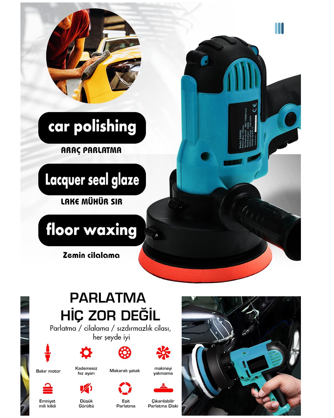 Boshpower EEA476 Elektrikli 125MM Dikey Polisaj Zımpara Makinesi - Mavi kullanımı