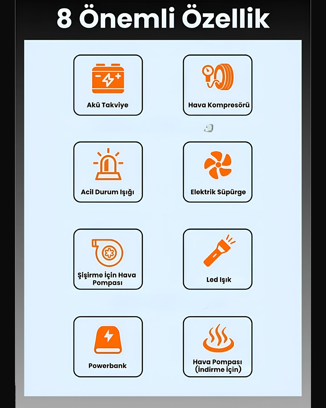 Castu CS69 Jump Starter Süpürgeli Akü Takviye Cihazı 5 in 1 | 18000mAh Kompresörlü Powerbank özellikler