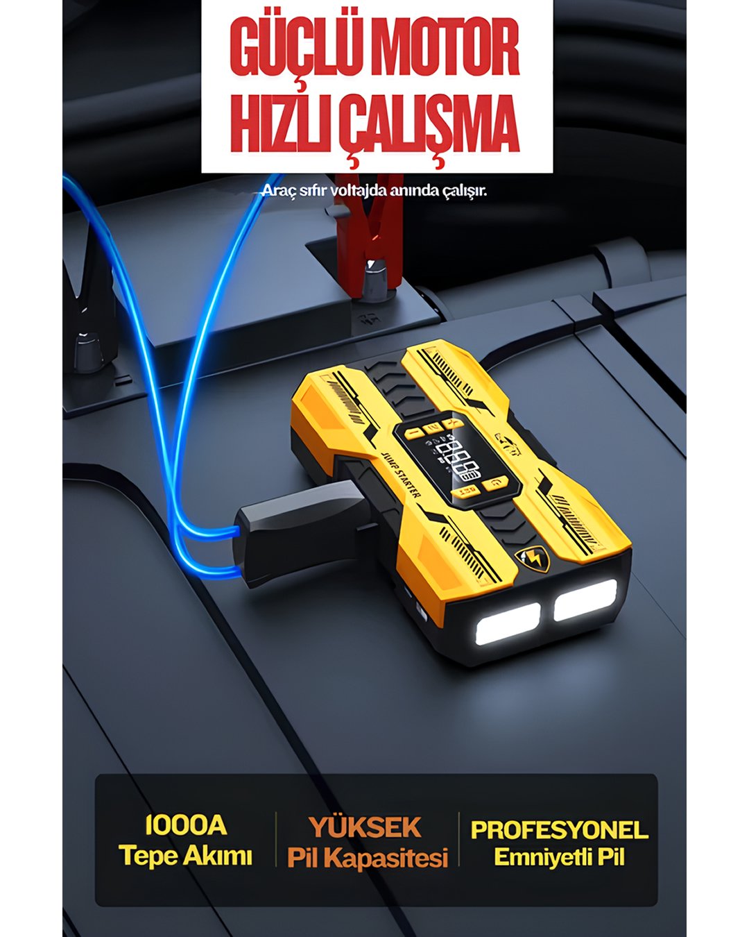 Castu CS73 Plus Max 18000mAh Akü Takviye Cihazı 4ü 1 Arada Jump Starter Kompresör Powerbank 150 PSI Led Işık teknik özellikler