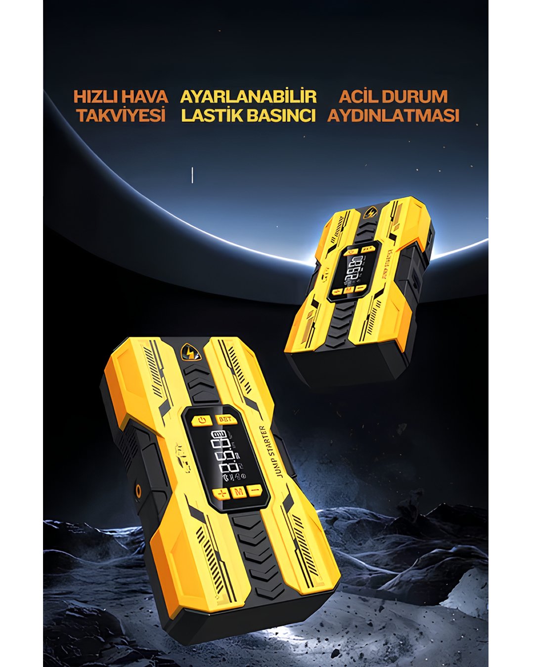 Castu CS73 Plus Max 18000mAh Akü Takviye Cihazı 4ü 1 Arada Jump Starter Kompresör Powerbank 150 PSI Led Işık kampanya