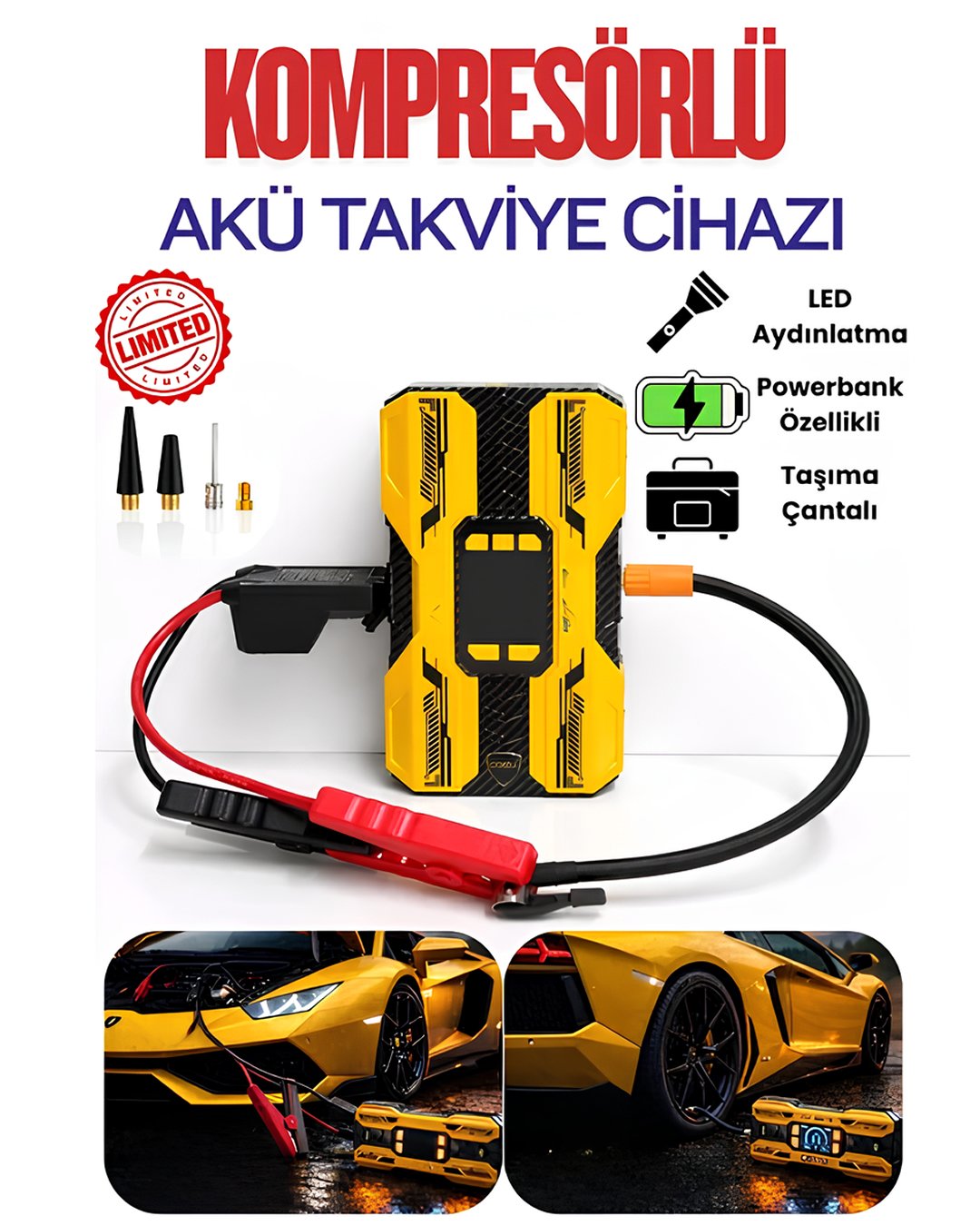 Castu CS73 Plus Max 18000mAh Akü Takviye Cihazı 4ü 1 Arada Jump Starter Kompresör Powerbank 150 PSI Led Işık model ve fiyatlar