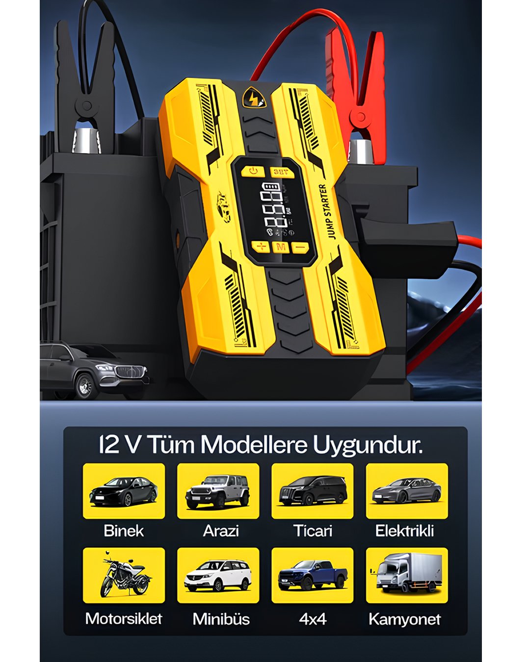 Castu CS73 Plus Max 18000mAh Akü Takviye Cihazı 4ü 1 Arada Jump Starter Kompresör Powerbank 150 PSI Led Işık uyumlu modeller