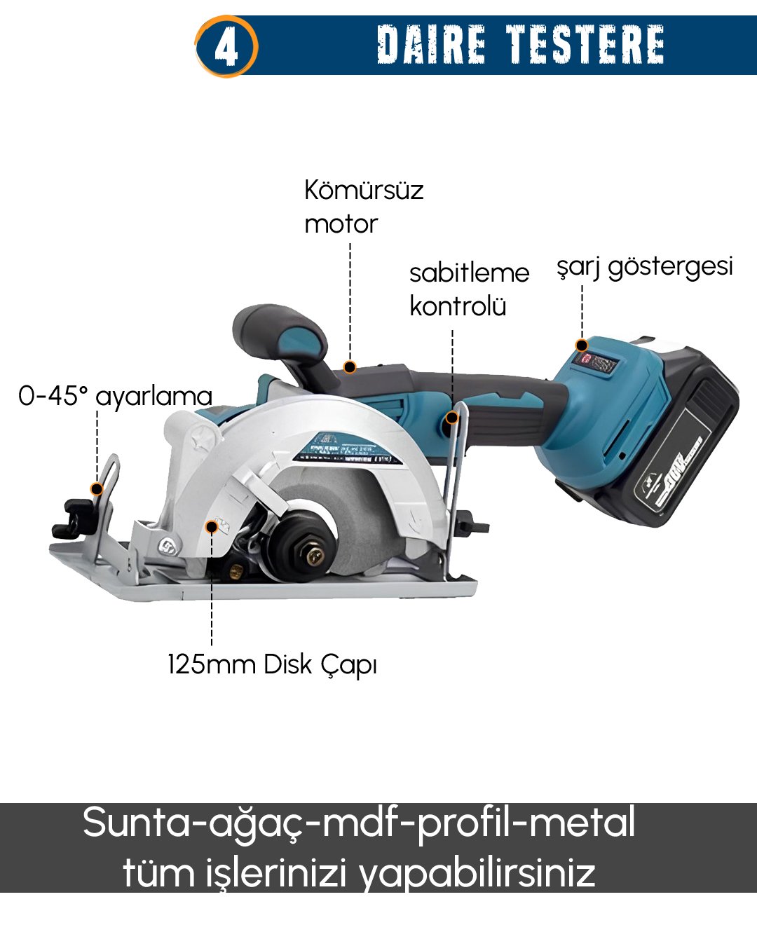 CHELİKBEİ EEA388 Akülü 9 LU daire testere özellikleri