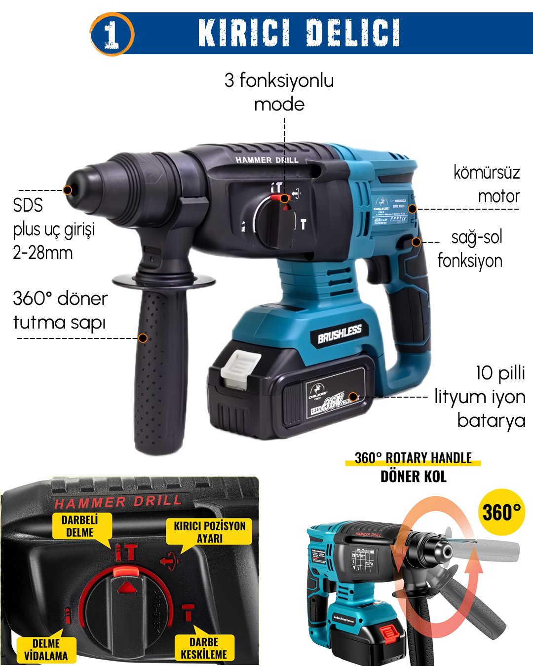 CHELİKBEİ EEA388 Akülü 9 LU Set kırıcı delici matkap 