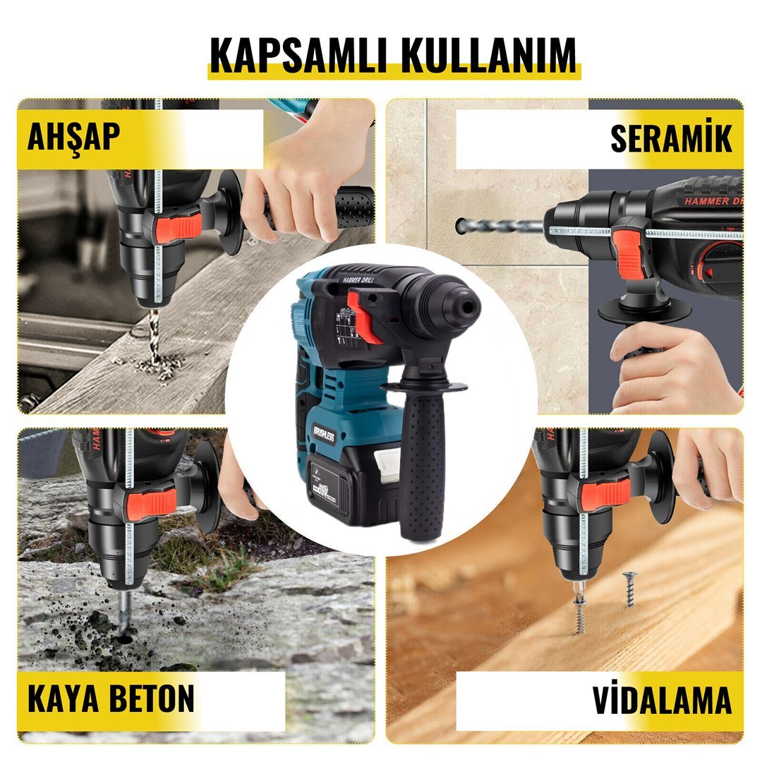 CHELİKBEİ EEA402 Akülü Kömürsüz 4 lü Set Makina kırıcı delici kullanımı