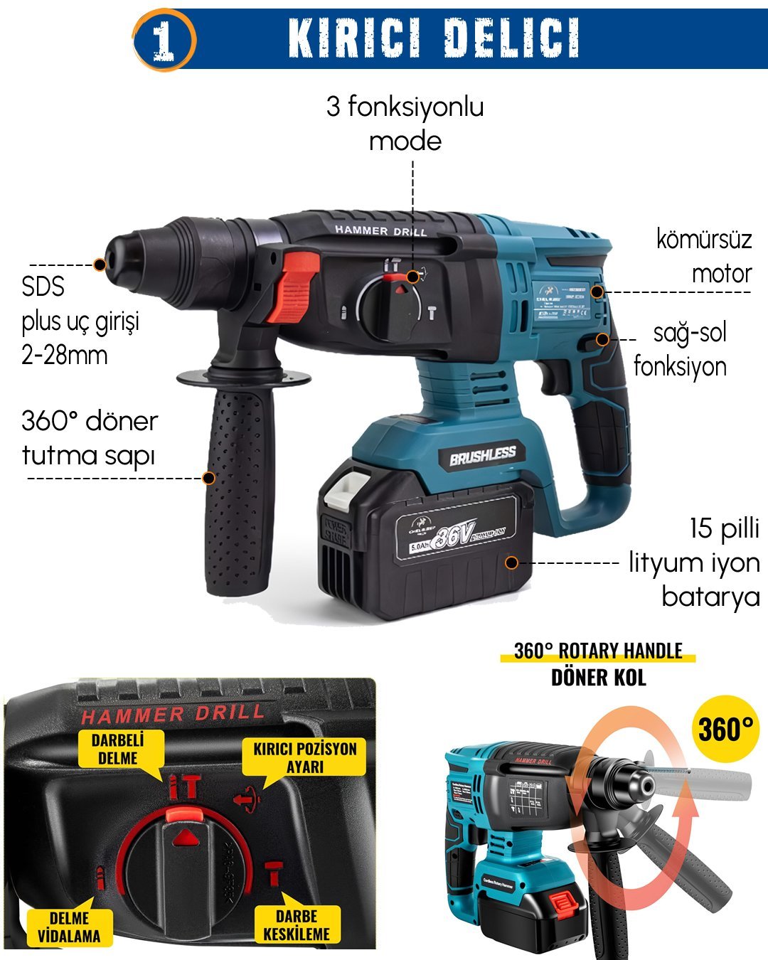 CHELİKBEİ EEA402 Akülü Kömürsüz 4 lü Set Makina kırıcı delici özellikler