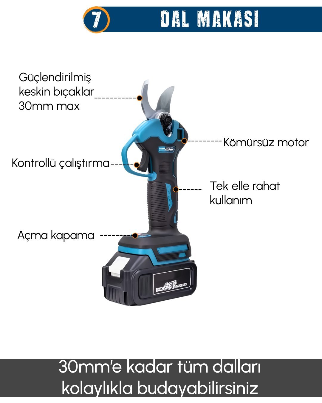 CHELİKBEİ EEA458 Akülü 11li Set  dal budama makası özellikleri