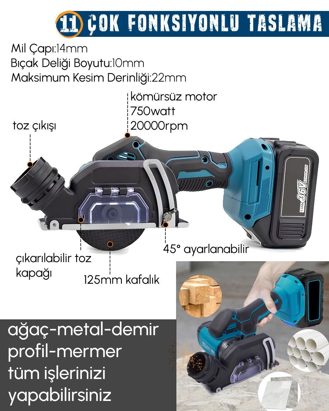 CHELİKBEİ EEA458 Akülü 11li Set  çok fonksiyonlu mermer kesici özellikleri