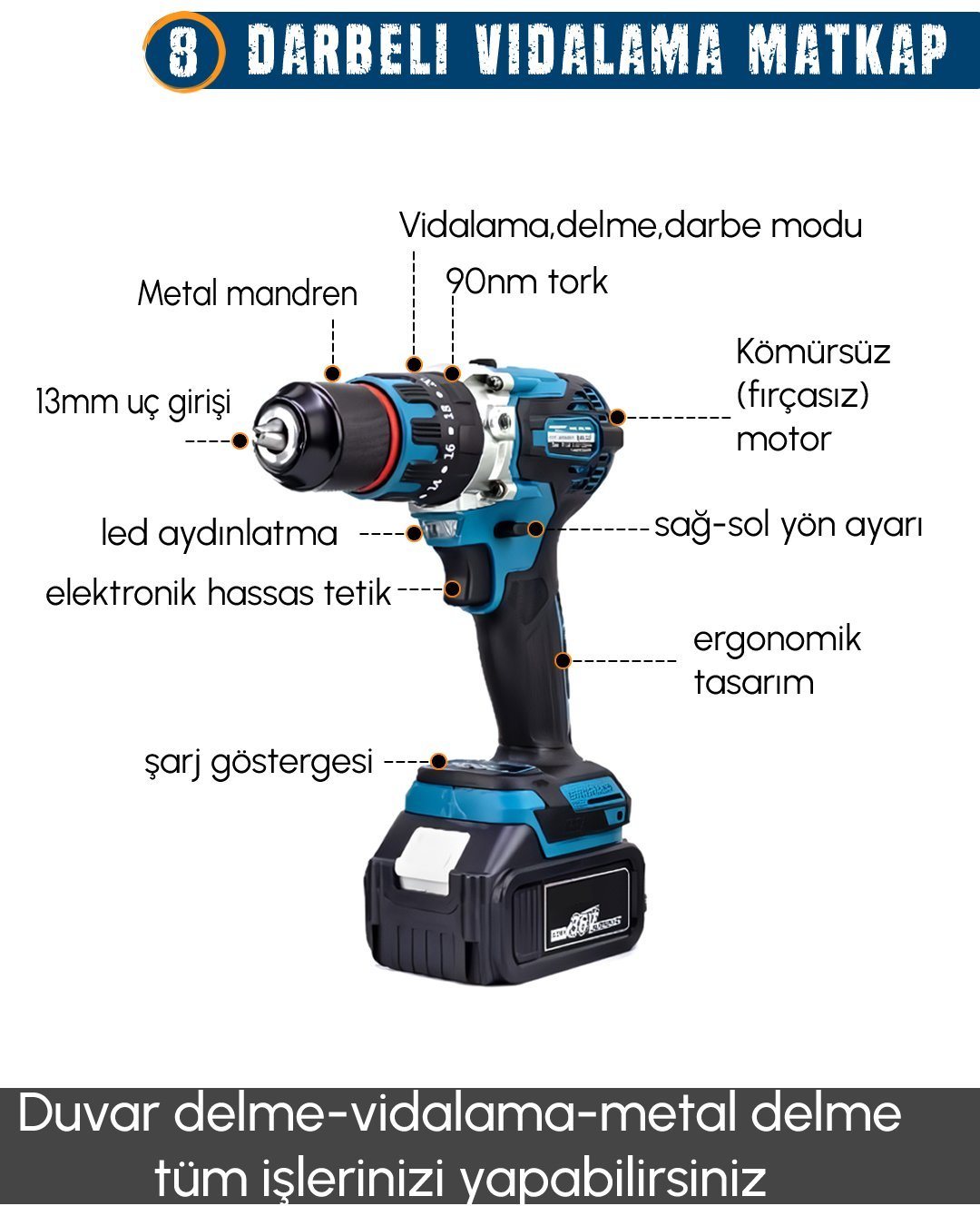 CHELİKBEİ EEA458 Akülü 11li Set  darbeli vidalama matkap özellikleri