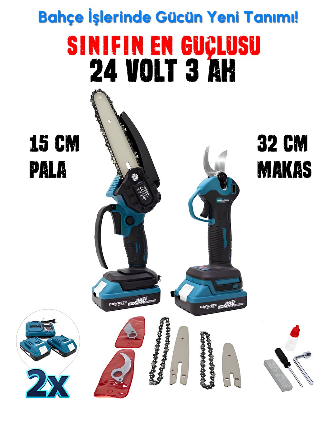DW BT081 Profesyonel Akülü Kömürsüz 2li Bahçe Seti - 24V 3ah 15cm Budama Testeresi ve Budama Makası Çift Akü Yedek Aksesuar model ve fiyatlar
